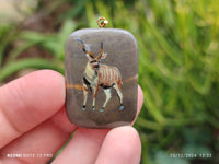 Polished Polychrome Jasper Pendant with Hand Painted Kudu - sold per item - From Madagascar