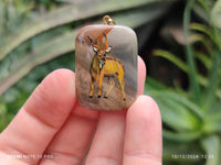 Polished Polychrome Jasper Pendant with Hand Painted Kudu - sold per item - From Madagascar