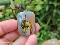 Polished Polychrome Jasper Pendant with Hand Painted Kudu - sold per item - From Madagascar