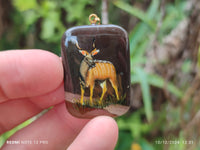 Polished Polychrome Jasper Pendant with Hand Painted Kudu - sold per item - From Madagascar