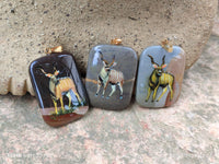 Polished Polychrome Jasper Pendant with Hand Painted Kudu - sold per item - From Madagascar