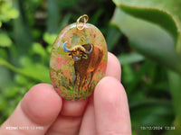 Polished Unakite Pendant with Hand Painted Buffalo - Sold Per Item - From South Africa