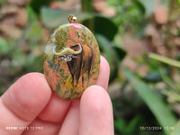 Polished Unakite Pendant with Hand Painted Buffalo - Sold Per Item - From South Africa