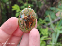 Polished Unakite Pendant with Hand Painted Buffalo - Sold Per Item - From South Africa