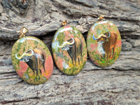 Polished Unakite Pendant with Hand Painted Buffalo - Sold Per Item - From South Africa