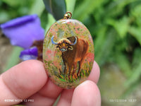 Polished Unakite Pendant with Hand Painted Buffalo - Sold Per Item - From South Africa