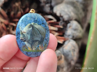 Polished Dumortierite Pendants with Hand Painted Rhino - sold per item - From Mozambique