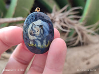 Polished Dumortierite Pendants with Hand Painted Rhino - sold per item - From Mozambique