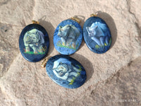 Polished Dumortierite Pendants with Hand Painted Rhino - sold per item - From Mozambique