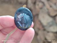 Polished Dumortierite Pendants with Hand Painted Rhino - sold per item - From Mozambique