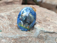 Polished Dumortierite Pendants with Hand Painted Rhino - sold per item - From Mozambique