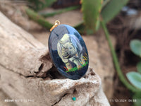 Polished Dumortierite Pendants with Hand Painted Rhino - sold per item - From Mozambique