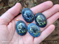 Polished Dumortierite Pendants with Hand Painted Rhino - sold per item - From Mozambique