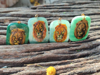 Polished Aventurine Pendant with Hand Painted Lion - Sold Per Item - From Zimbabwe