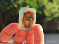 Polished Aventurine Pendant with Hand Painted Lion - Sold Per Item - From Zimbabwe