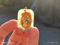 Polished Aventurine Pendant with Hand Painted Lion - Sold Per Item - From Zimbabwe