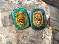 Polished Aventurine Pendant with Hand Painted Lion - Sold Per Item - From Zimbabwe