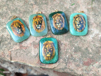 Polished Aventurine Pendant with Hand Painted Lion - Sold Per Item - From Zimbabwe