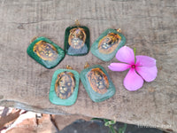 Polished Aventurine Pendant with Hand Painted Lion - Sold Per Item - From Zimbabwe