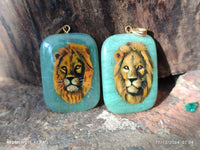 Polished Aventurine Pendant with Hand Painted Lion - Sold Per Item - From Zimbabwe