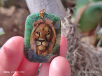 Polished Aventurine Pendant with Hand Painted Lion - Sold Per Item - From Zimbabwe