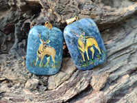 Polished Dumortierite Pendants with Hand Painted Kudu - sold per item - From Mozambique