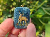 Polished Dumortierite Pendants with Hand Painted Kudu - sold per item - From Mozambique