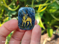 Polished Dumortierite Pendants with Hand Painted Kudu - sold per item - From Mozambique