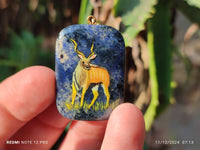 Polished Dumortierite Pendants with Hand Painted Kudu - sold per item - From Mozambique