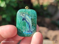 Polished Aventurine Pendant with Hand Painted Dolphin - Sold Per Item - From Zimbabwe