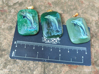 Polished Aventurine Pendant with Hand Painted Dolphin - Sold Per Item - From Zimbabwe