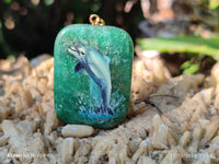 Polished Aventurine Pendant with Hand Painted Dolphin - Sold Per Item - From Zimbabwe