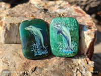 Polished Aventurine Pendant with Hand Painted Dolphin - Sold Per Item - From Zimbabwe