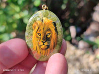 Polished Unakite Pendant with Hand Painted Lion - Sold Per Item - From South Africa