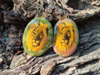 Polished Unakite Pendant with Hand Painted Lion - Sold Per Item - From South Africa