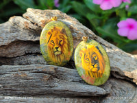 Polished Unakite Pendant with Hand Painted Lion - Sold Per Item - From South Africa