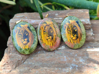 Polished Unakite Pendant with Hand Painted Lion - Sold Per Item - From South Africa