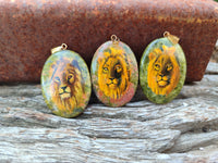 Polished Unakite Pendant with Hand Painted Lion - Sold Per Item - From South Africa