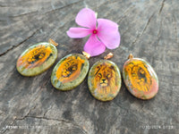 Polished Unakite Pendant with Hand Painted Lion - Sold Per Item - From South Africa