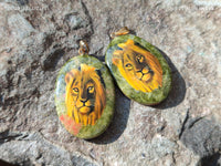 Polished Unakite Pendant with Hand Painted Lion - Sold Per Item - From South Africa