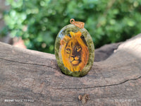 Polished Unakite Pendant with Hand Painted Lion - Sold Per Item - From South Africa