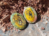 Polished Unakite Pendant with Hand Painted Lion - Sold Per Item - From South Africa