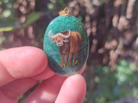 Polished Aventurine Pendant with Hand Painted Buffalo - Sold Per Item - From Zimbabwe