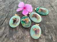 Polished Aventurine Pendant with Hand Painted Buffalo - Sold Per Item - From Zimbabwe