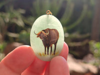 Polished Aventurine Pendant with Hand Painted Buffalo - Sold Per Item - From Zimbabwe