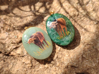 Polished Aventurine Pendant with Hand Painted Buffalo - Sold Per Item - From Zimbabwe