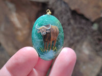 Polished Aventurine Pendant with Hand Painted Buffalo - Sold Per Item - From Zimbabwe