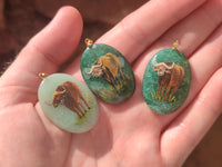 Polished Aventurine Pendant with Hand Painted Buffalo - Sold Per Item - From Zimbabwe