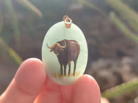 Polished Aventurine Pendant with Hand Painted Buffalo - Sold Per Item - From Zimbabwe