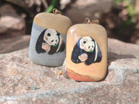 Polished Polychrome Jasper Pendant with Hand Painted Panda - sold per item - From Madagascar